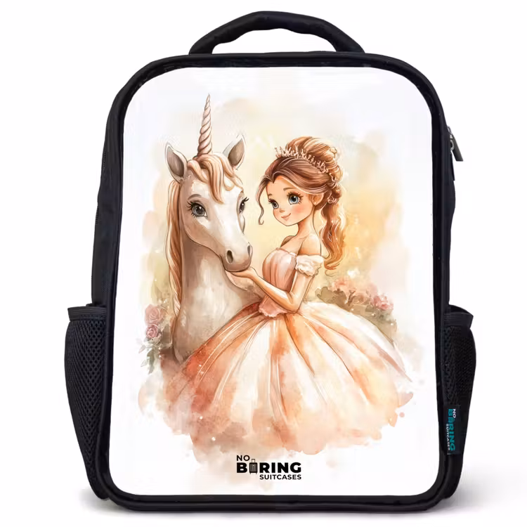 Kids backpack - Princess in dress with white unicorn — 1