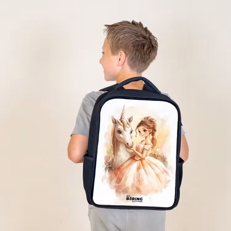 Kids backpack - Princess in dress with white unicorn — 2