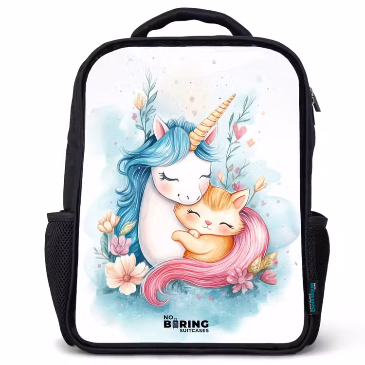 Kids backpack - Unicorn with blue mane and orange kitten — 1