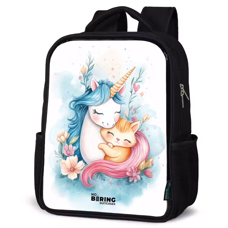 Kids backpack - Unicorn with blue mane and orange kitten — 4