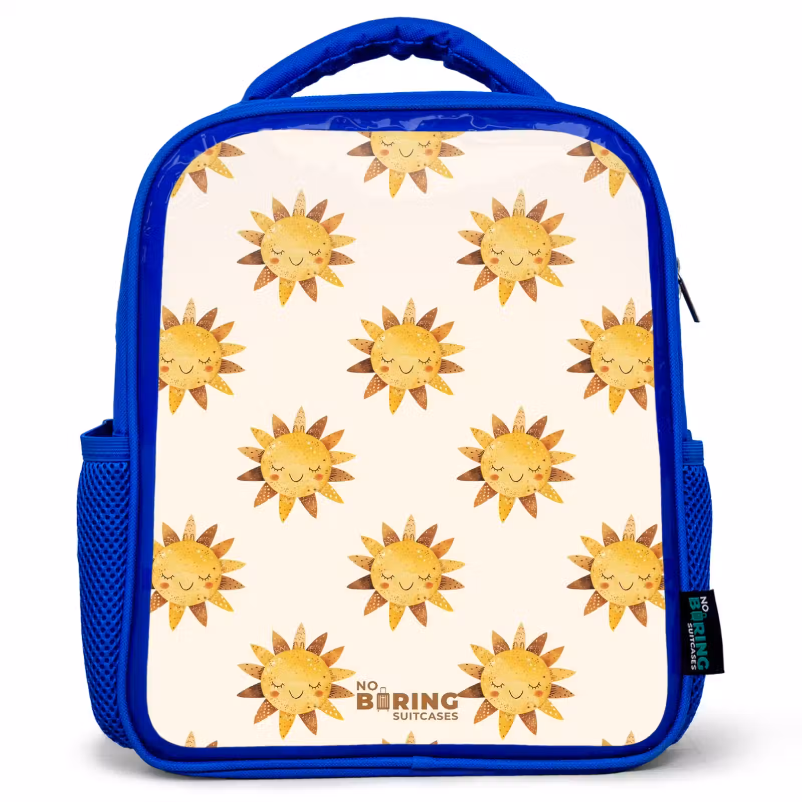 Kids backpack - Blue - Smiling suns as a pattern on beige background — 1