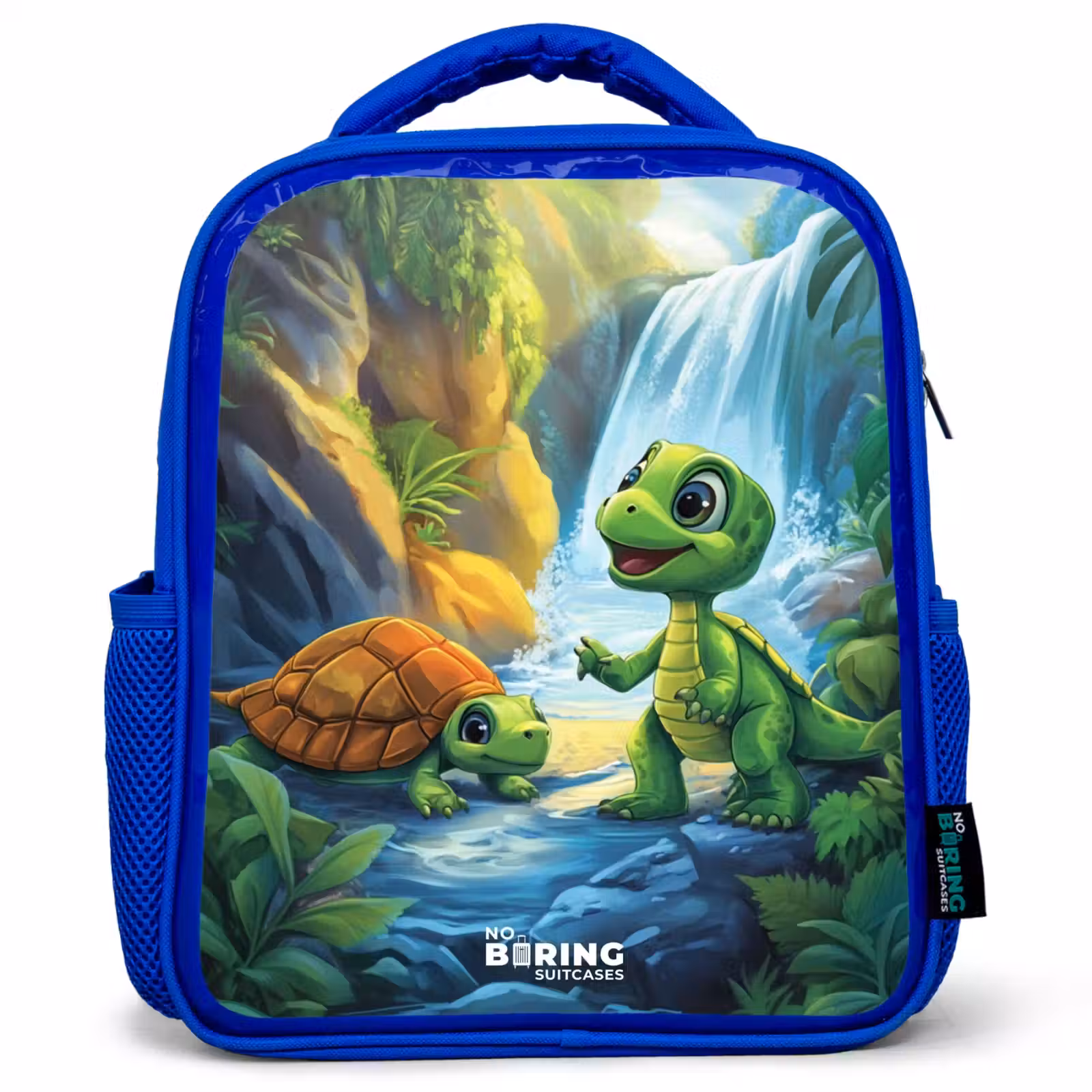 Kids backpack - Blue - Turtle and dino at waterfall in tropical forest — 1