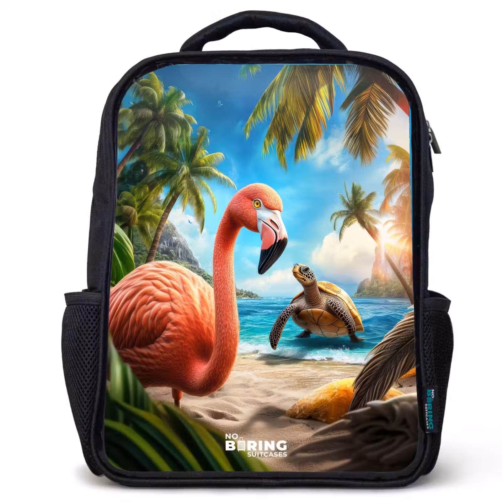 Kids backpack - Flamingo and turtle on tropical beach — 1