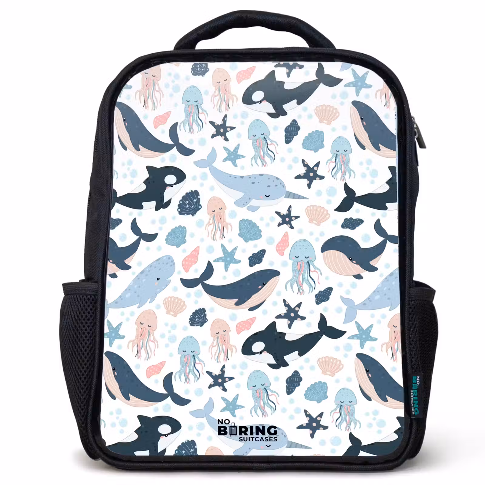 Kids backpack - Sea animal pattern with whales, jellyfish and orcas — 1