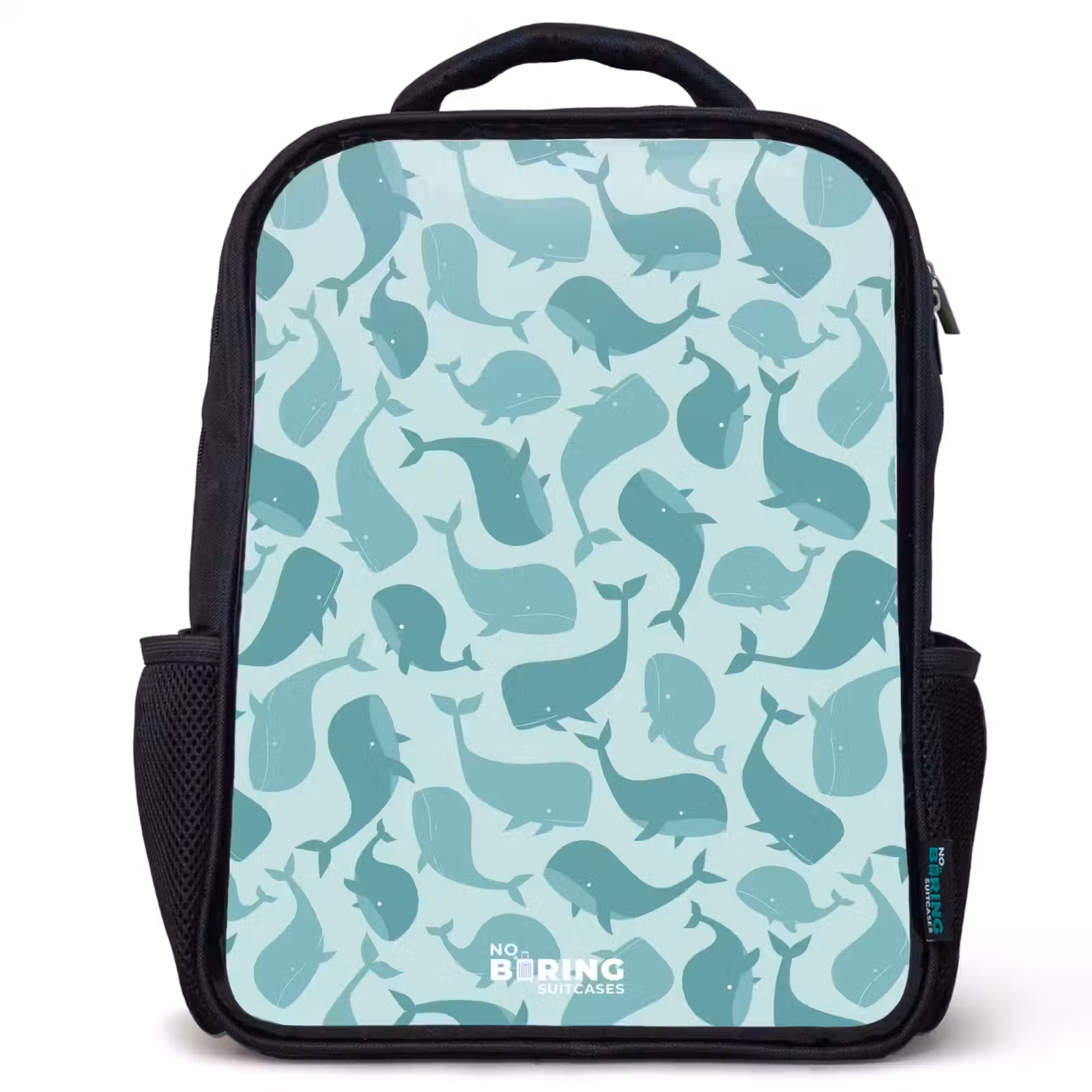 Kids backpack - Stylized whales in tonal sea green hues — 1
