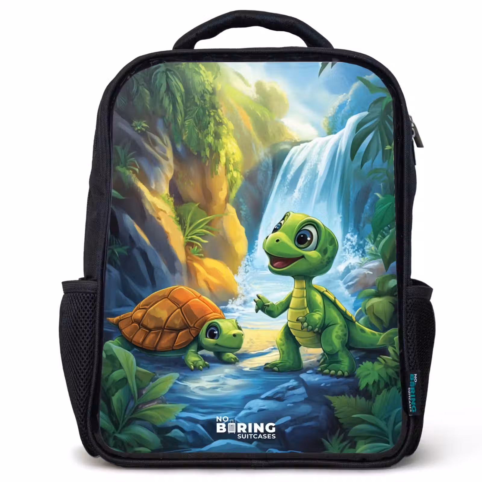 Kids backpack - Turtle and dino at waterfall in tropical forest — 1