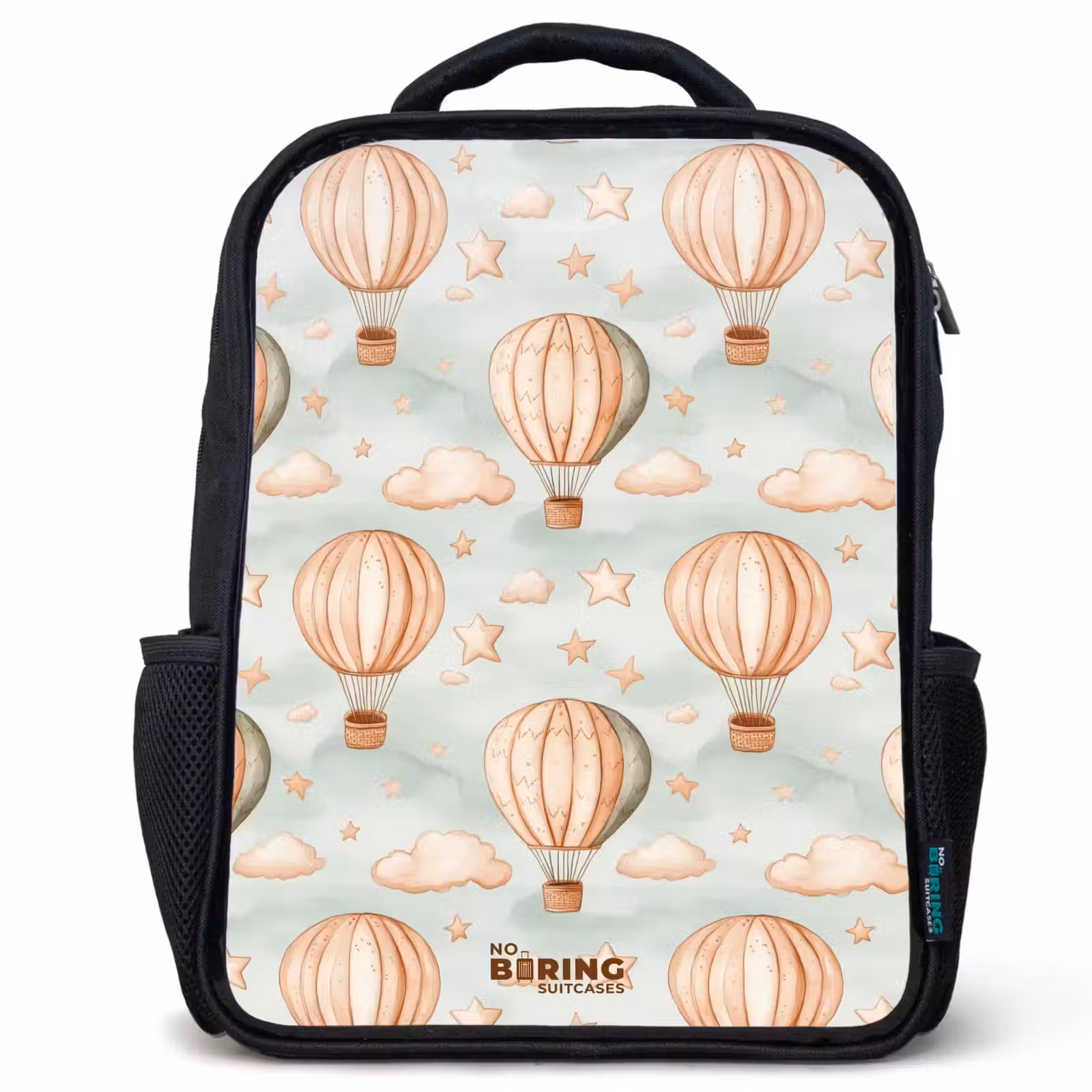 Kids backpack - Vintage hot air balloons in sepia with clouds and stars — 1