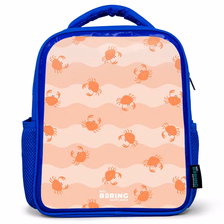 Kids backpack - Blue - Orange crabs on wavy background — 1
