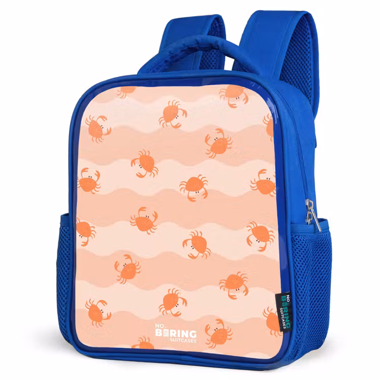 Kids backpack - Blue - Orange crabs on wavy background — 3