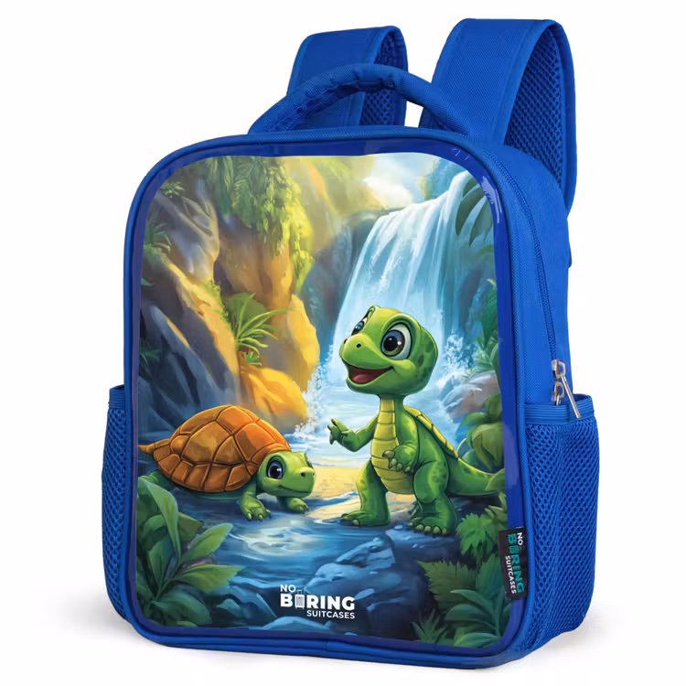 Kids backpack - Blue - Turtle and dino at waterfall in tropical forest — 3
