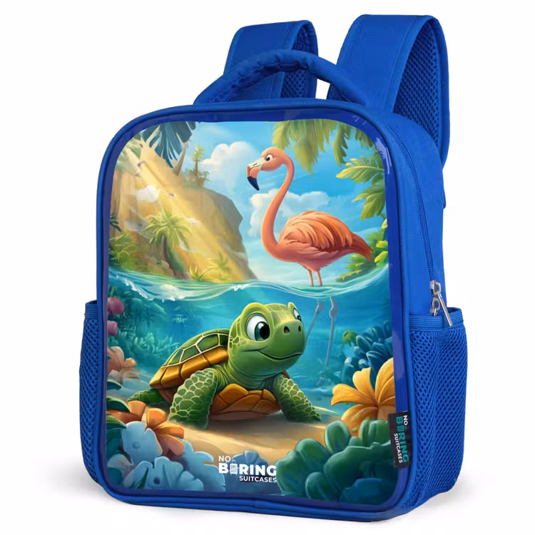 Kids backpack - Blue - Turtle in tropical water with flamingo — 3