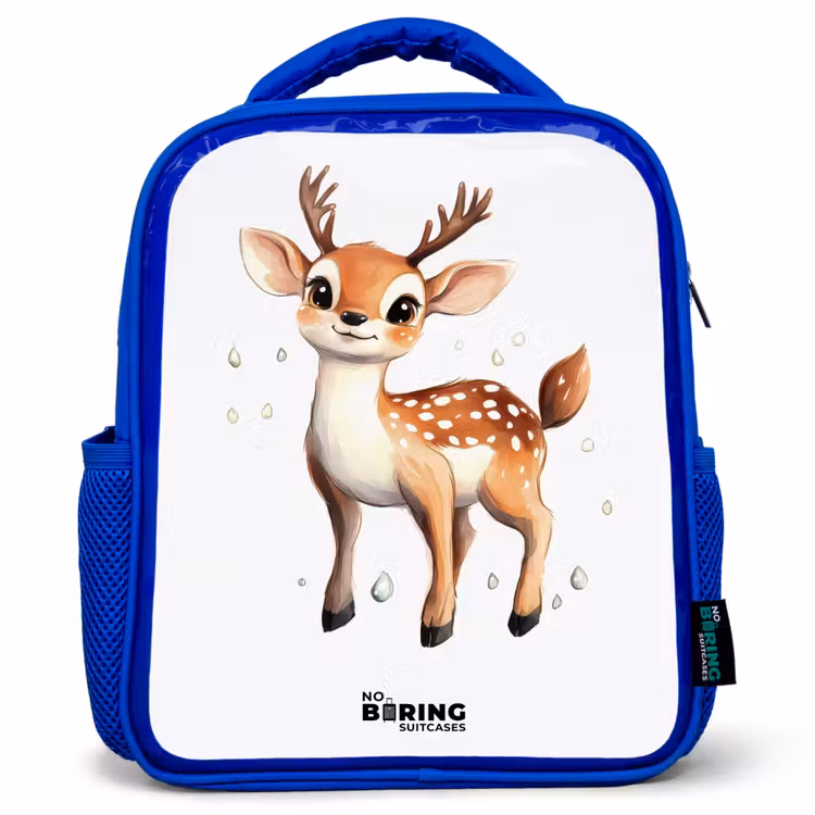 Kids backpack - Blue - Young deer with antlers and white dots — 1