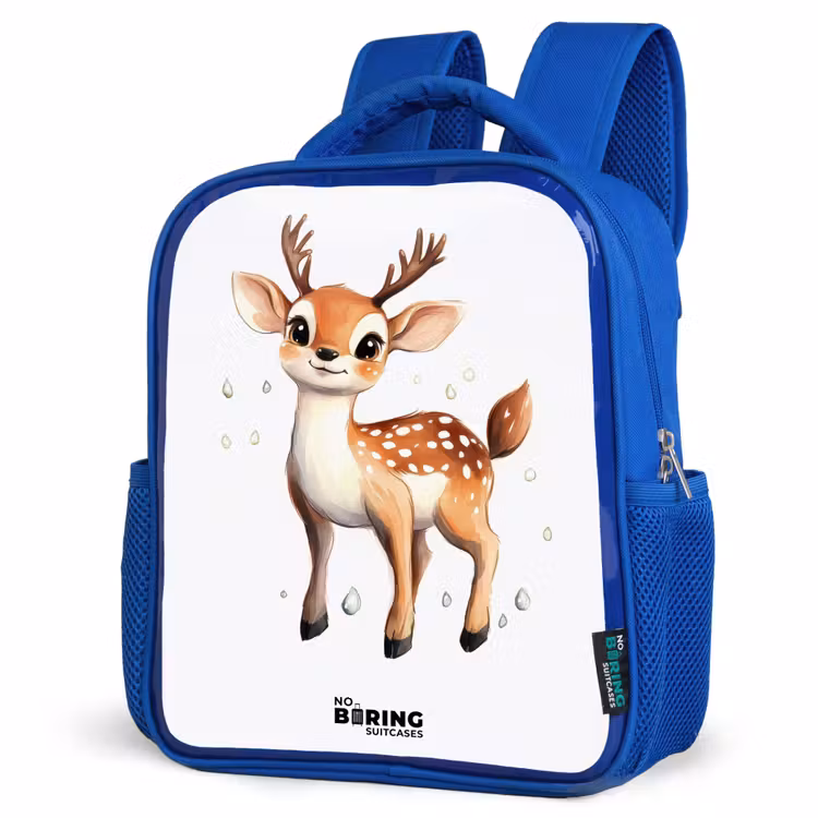 Kids backpack - Blue - Young deer with antlers and white dots — 3