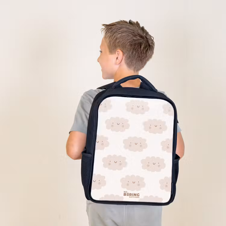 Kids backpack - Cheerful clouds with faces on cream background — 2