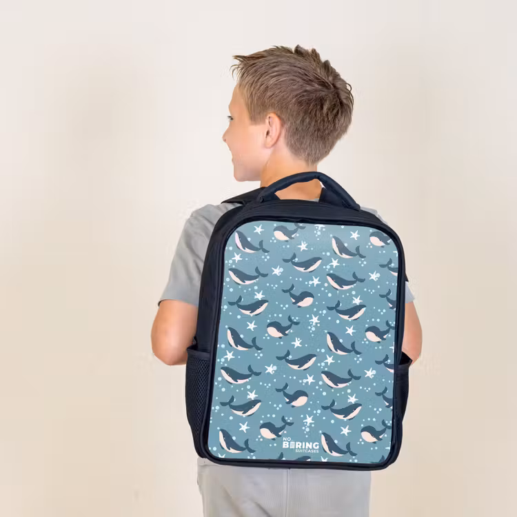 Kids backpack - Dark blue whale pattern with starfish — 2