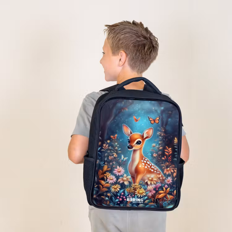 Kids backpack - Deer among flowers in enchanted forest — 2