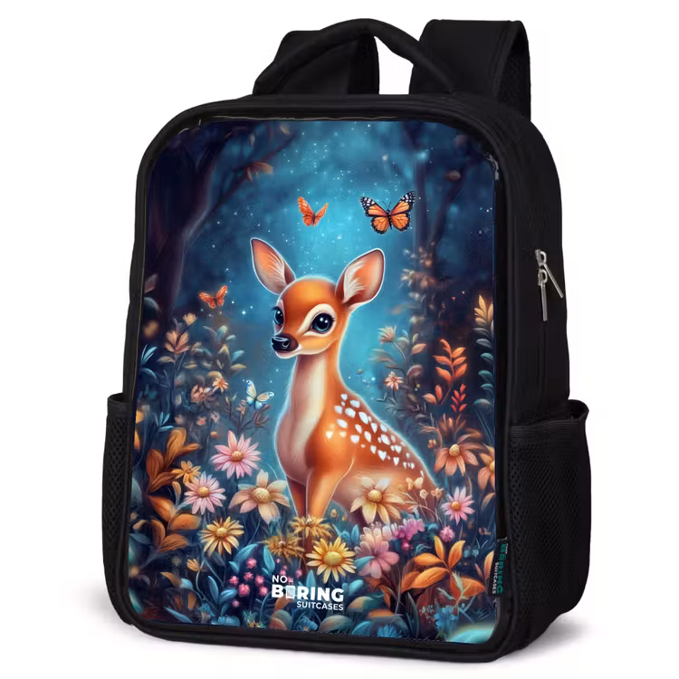 Kids backpack - Deer among flowers in enchanted forest — 4