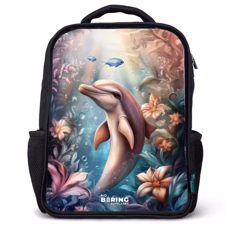 Kids backpack - Dolphin and fish in underwater flower world — 1