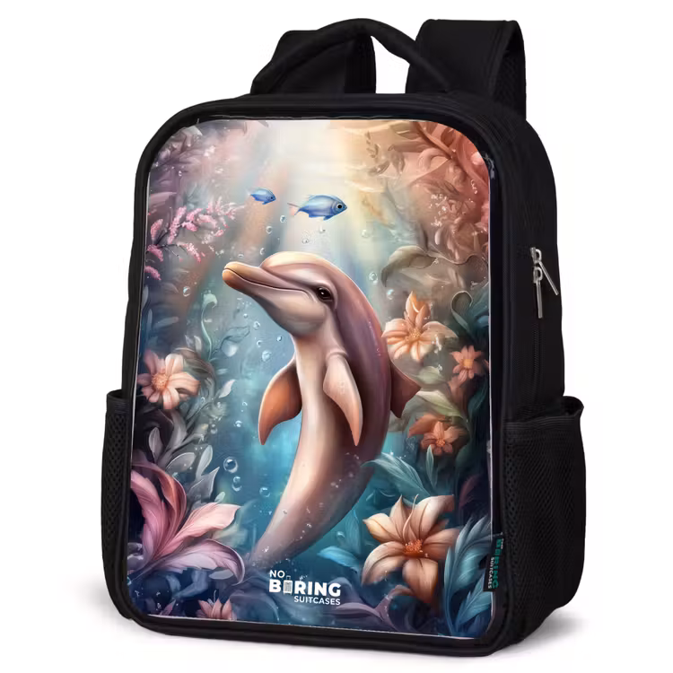 Kids backpack - Dolphin and fish in underwater flower world — 4