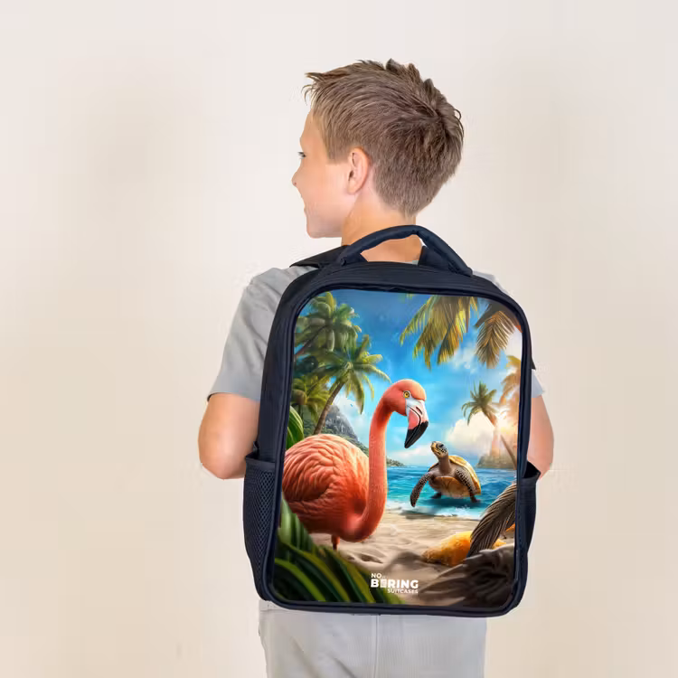 Kids backpack - Flamingo and turtle on tropical beach — 2