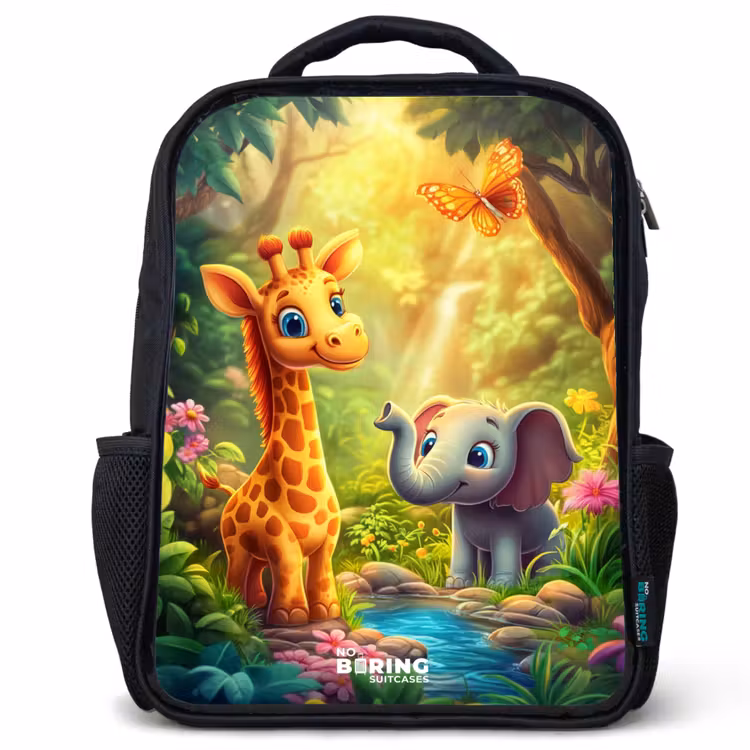 Kids backpack - Giraffe and elephant by stream in the Jungle — 1