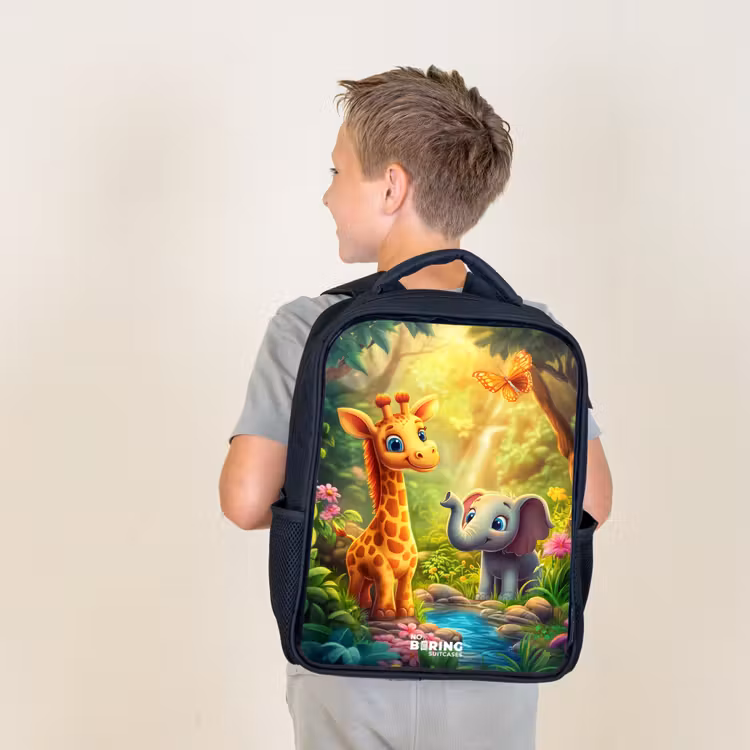 Kids backpack - Giraffe and elephant by stream in the Jungle — 2