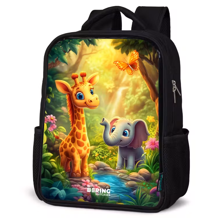 Kids backpack - Giraffe and elephant by stream in the Jungle — 4
