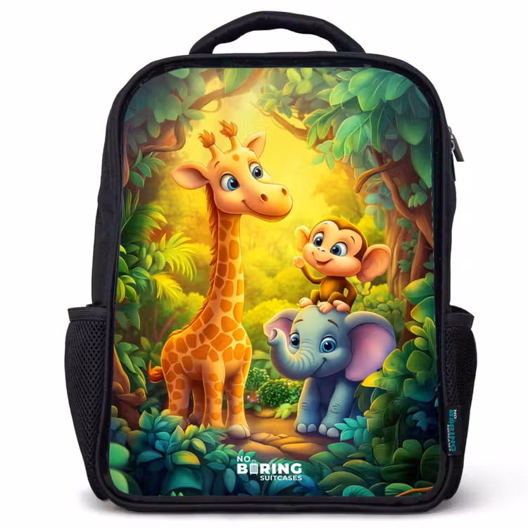 Kids backpack - Giraffe, elephant and monkey in the forest — 1