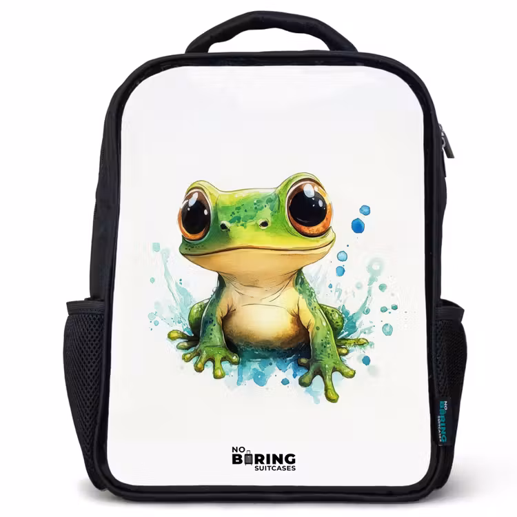 Kids backpack - Green frog with big eyes on white background — 1