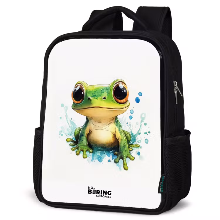Kids backpack - Green frog with big eyes on white background — 4