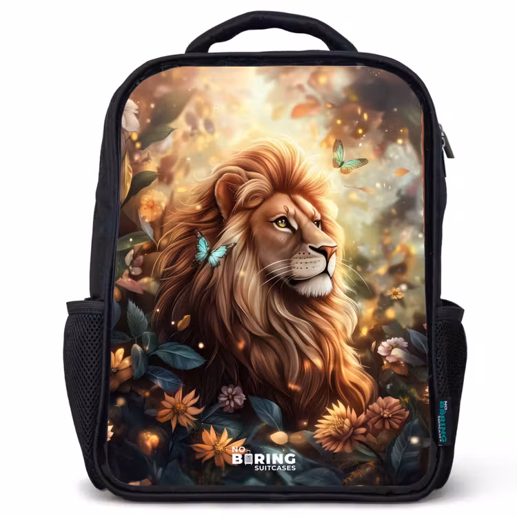 Kids backpack - Lion with butterflies in flowery jungle — 1