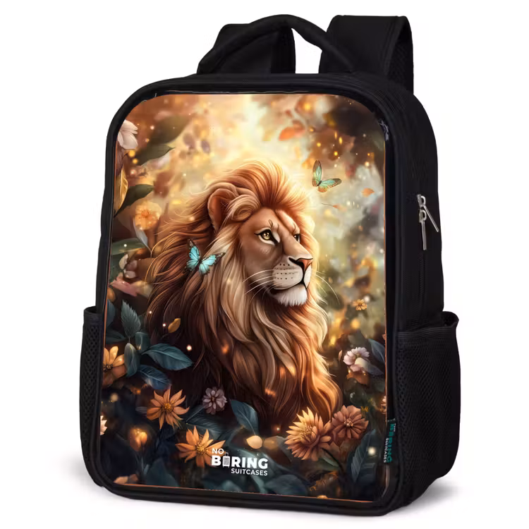 Kids backpack - Lion with butterflies in flowery jungle — 4