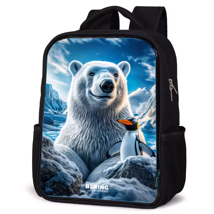 Kids backpack - Polar bear and penguin in snowy mountain landscape — 4