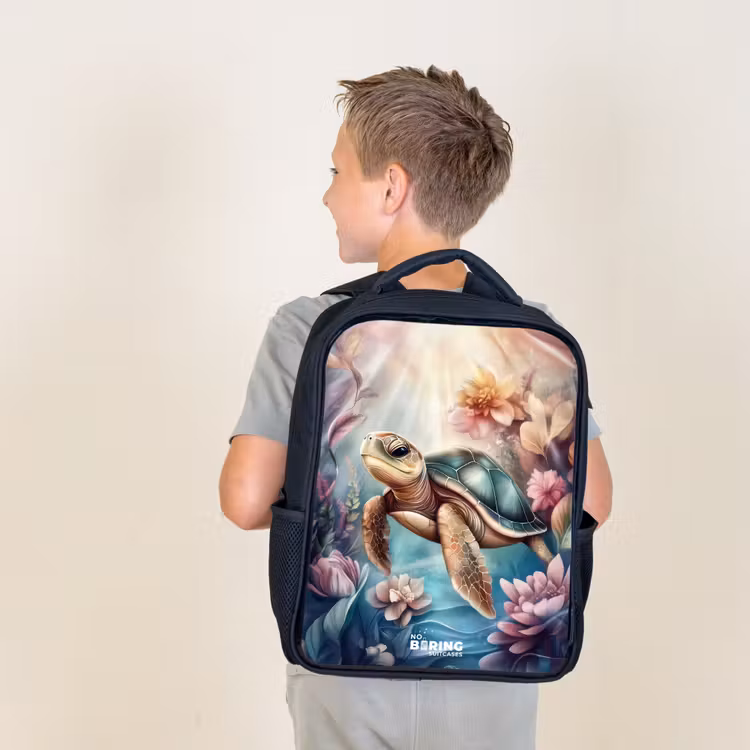 Kids backpack - Sea turtle among flowers underwater — 2