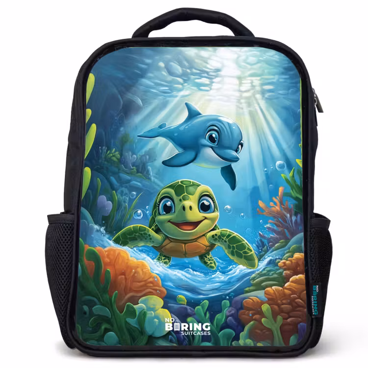 Kids backpack - Turtle and dolphin in blue ocean — 1