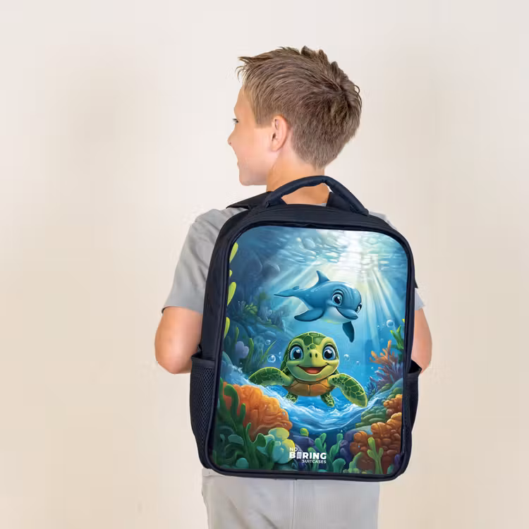 Kids backpack - Turtle and dolphin in blue ocean — 2