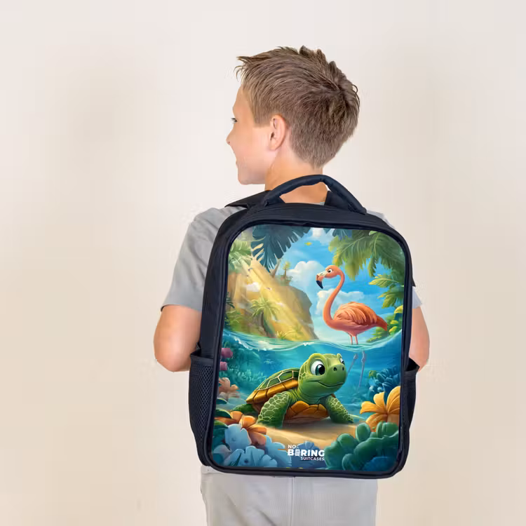 Kids backpack - Turtle in tropical water with flamingo — 2