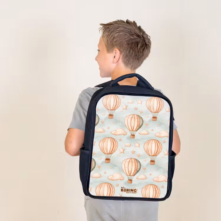 Kids backpack - Vintage hot air balloons in sepia with clouds and stars — 2