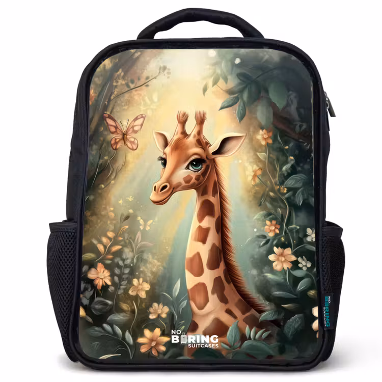Kids backpack - Young giraffe among flowers in sunny forest — 1