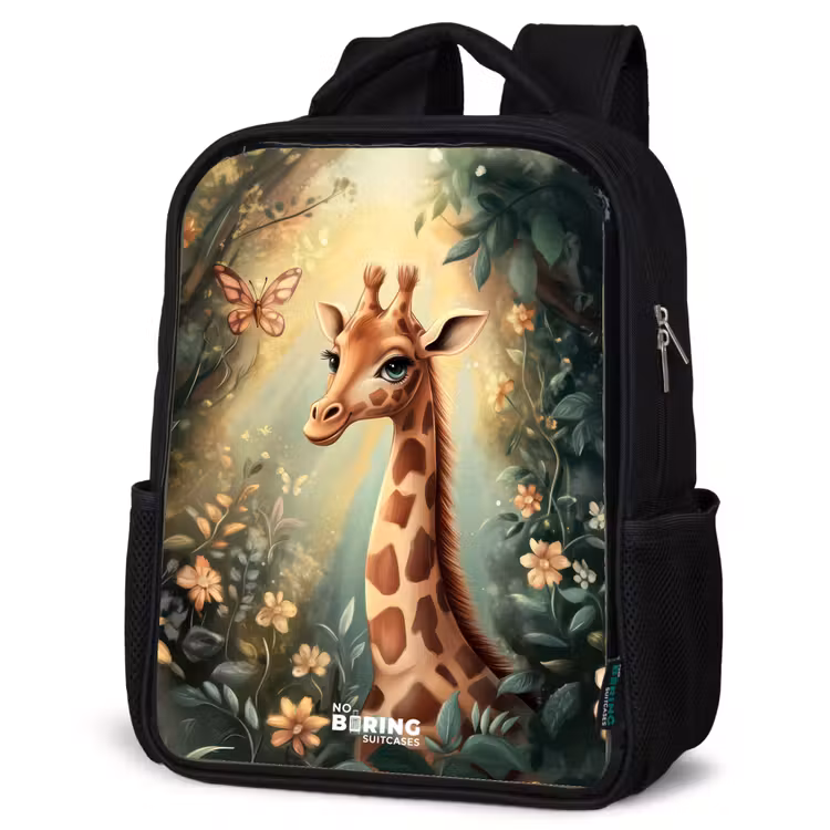 Kids backpack - Young giraffe among flowers in sunny forest — 4