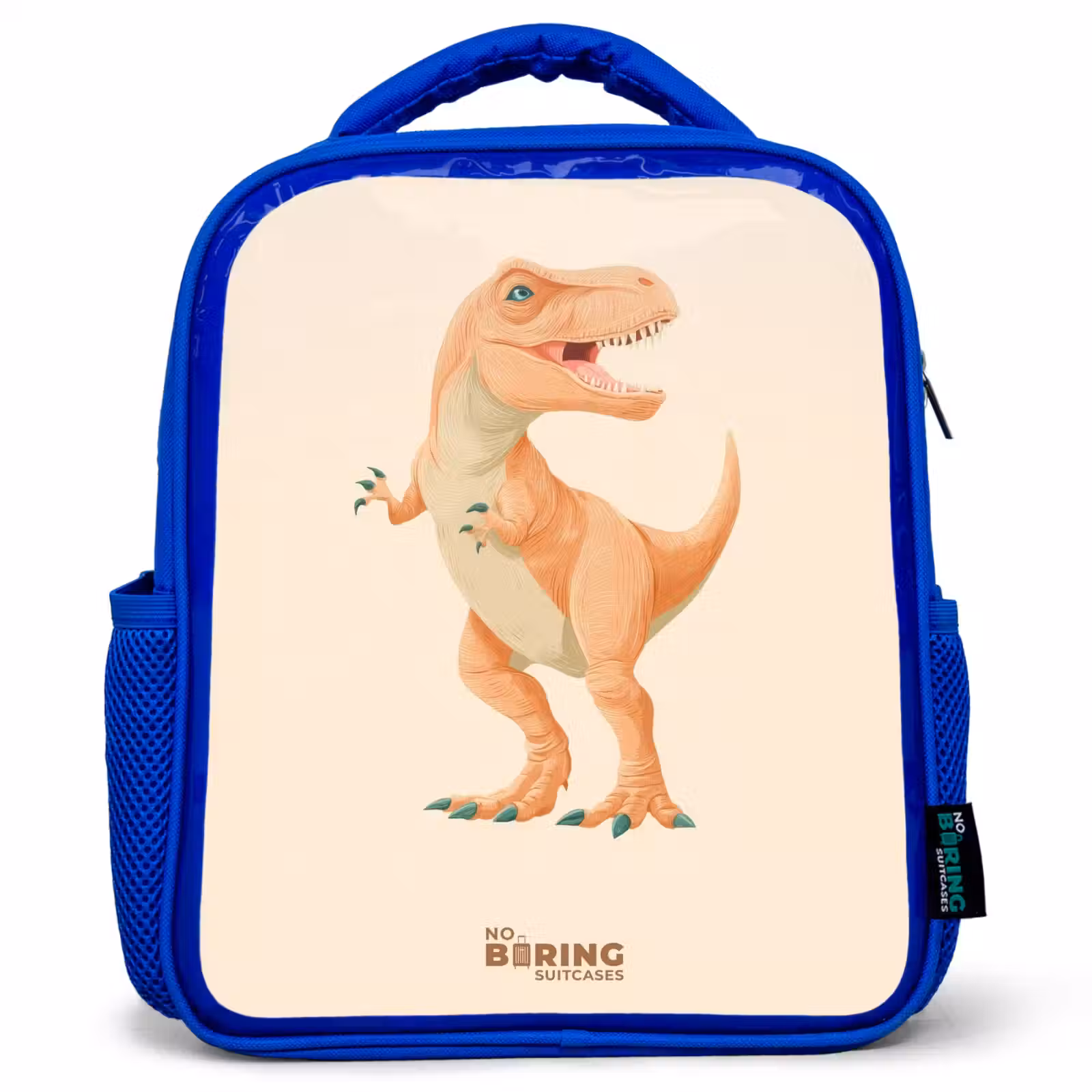 Kids backpack - Blue - T-rex dino in orange colors — 1
