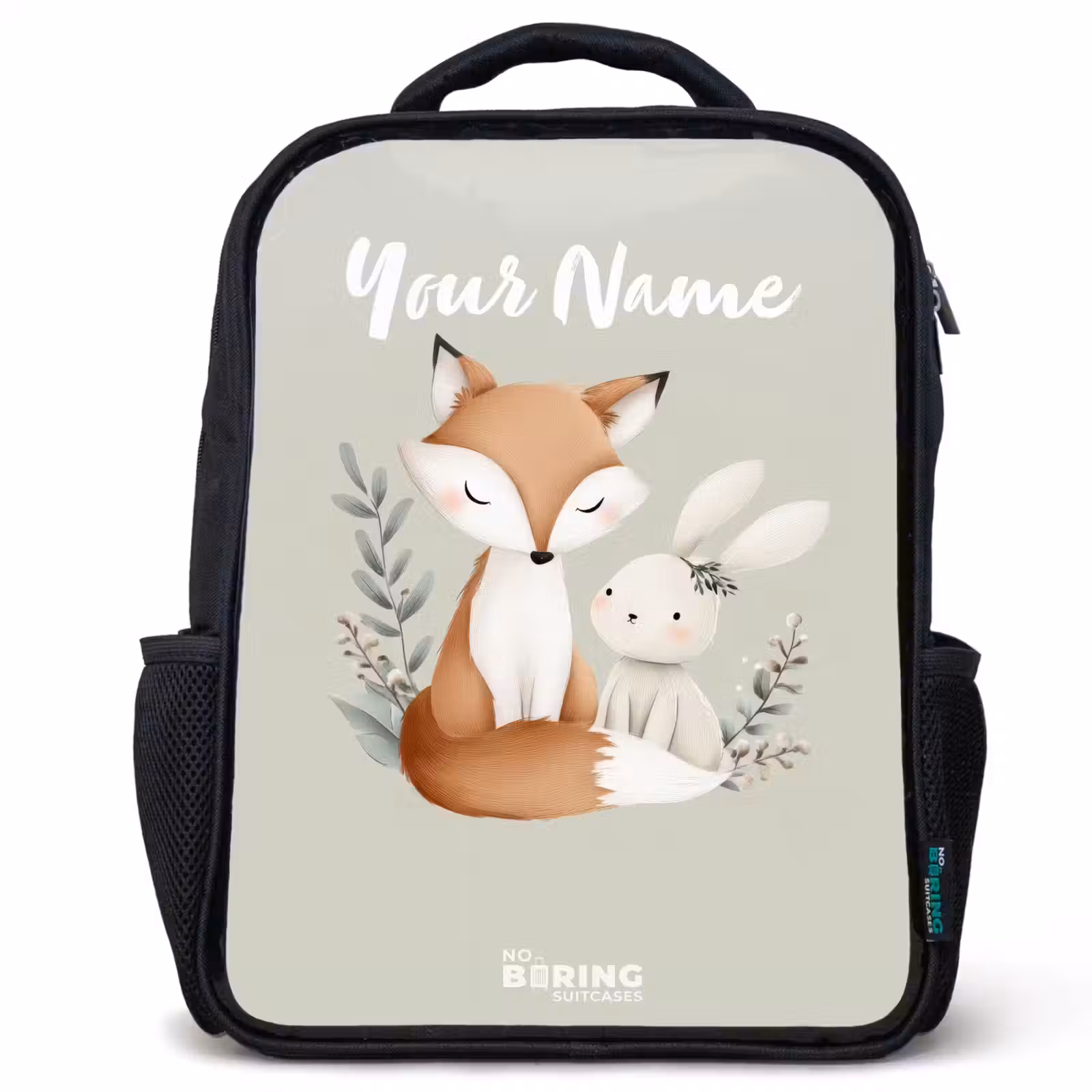 Kids backpack - Fox and rabbit surrounded by green leaves — 1