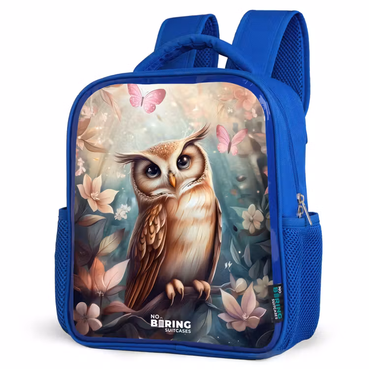 Kids backpack - Blue - Owl with butterflies in mystical forest — 3