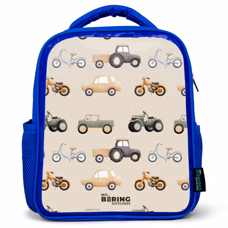 Kids backpack - Blue - Retro vehicles pattern — 1