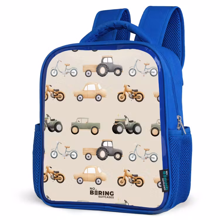 Kids backpack - Blue - Retro vehicles pattern — 3