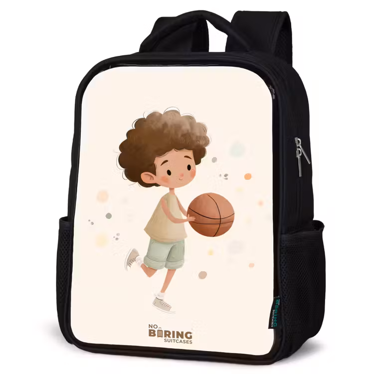 Kids backpack - Boy with a basketball in beige colors — 4