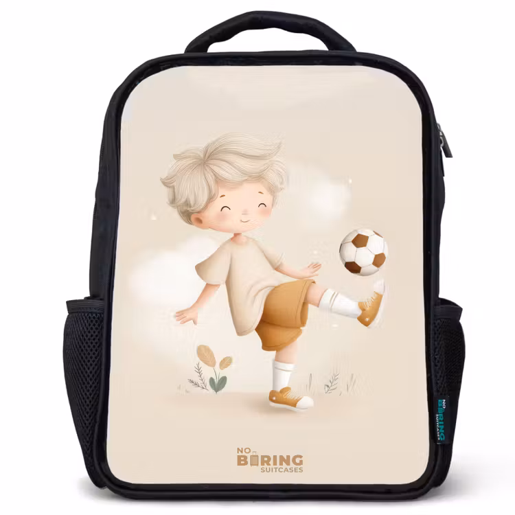 Kids backpack - Boy with a soccer ball in beige colors — 1
