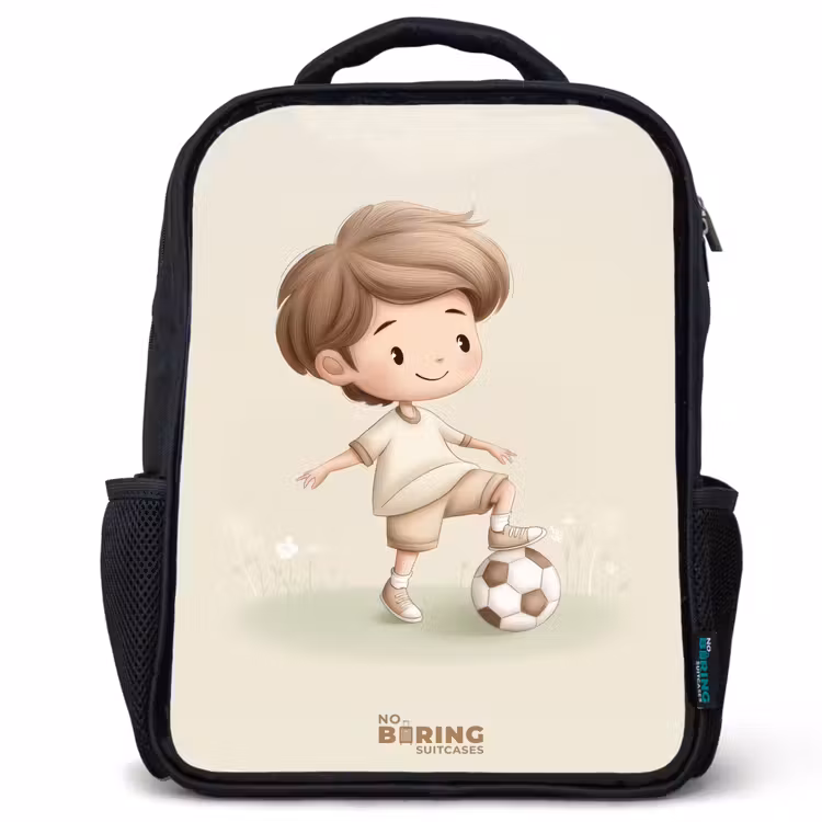 Kids backpack - Boy with a soccer ball in brown shades — 1