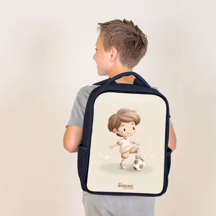 Kids backpack - Boy with a soccer ball in brown shades — 2