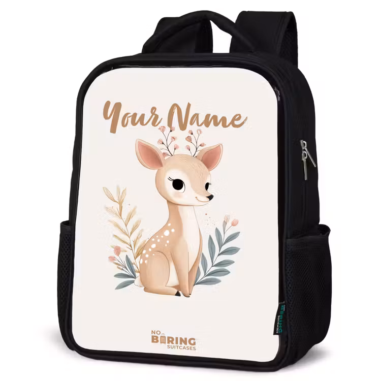 Kids backpack - Deer surrounded by plants in shades of beige — 4
